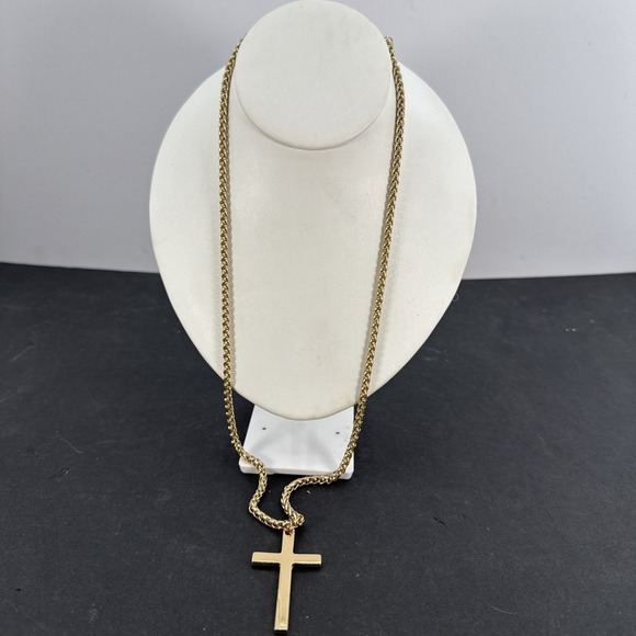 The Unbranded Brand Jewelry - Gold Tone Cross Necklace 15" Front Clip Chain Chunky Link Christian